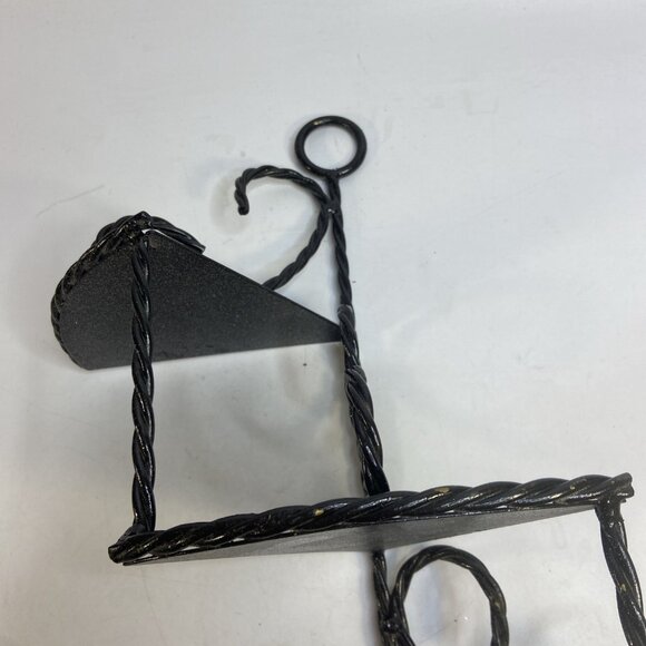 Vtg Twisted Wrought Iron Wall Shelf Black 3 Tiered Spiral Stair Ornate - Picture 6 of 7